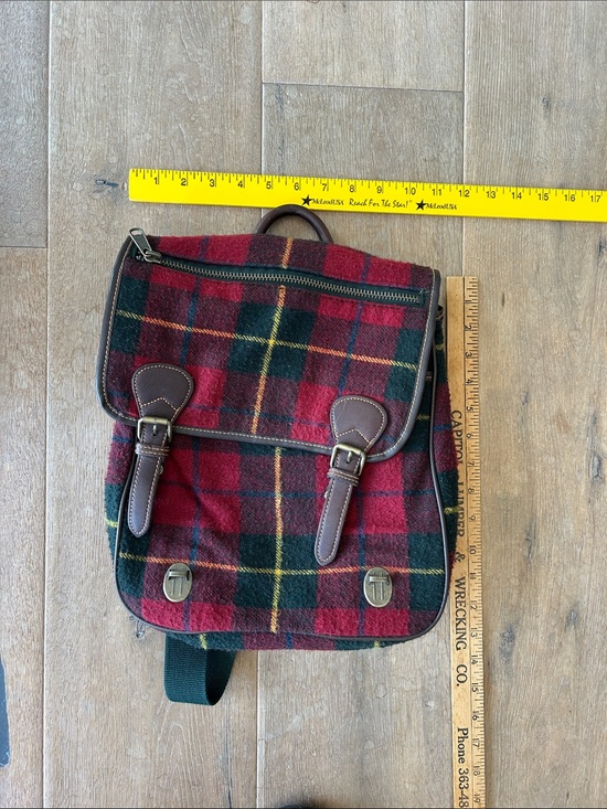 GAP Red and Green Plaid Backpack with Brown Trim main image 6